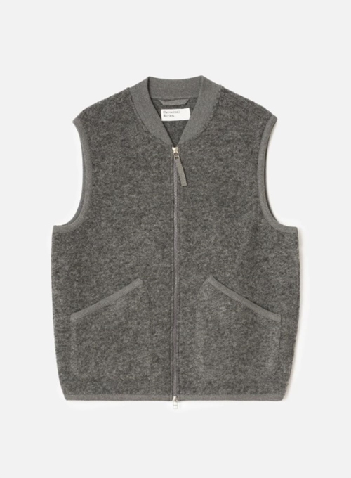UNIVERSAL WORKS ZIP WAISTCOAT WOOL FLEECE GREY MARL